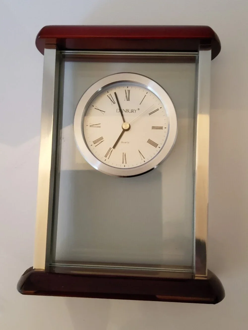 Danbury Red Wood and Silver Glass Mantel Clock